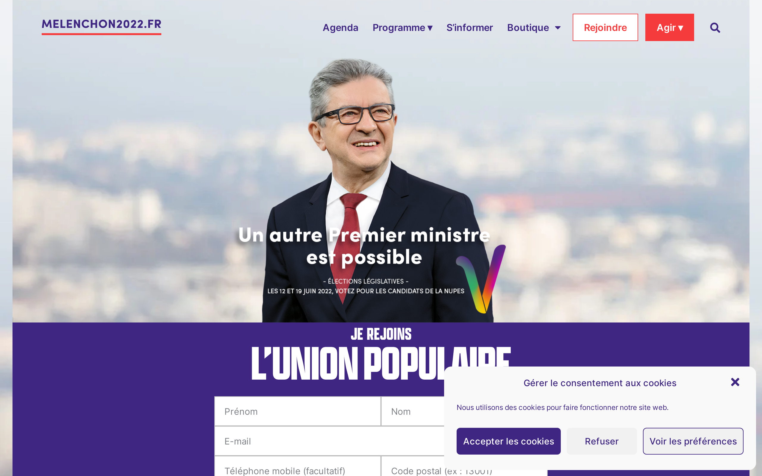 Copie d'écran de https://melenchon2022.fr